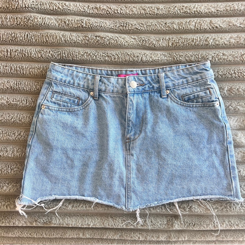 Edikted Light Blue Denim Mini Skirt